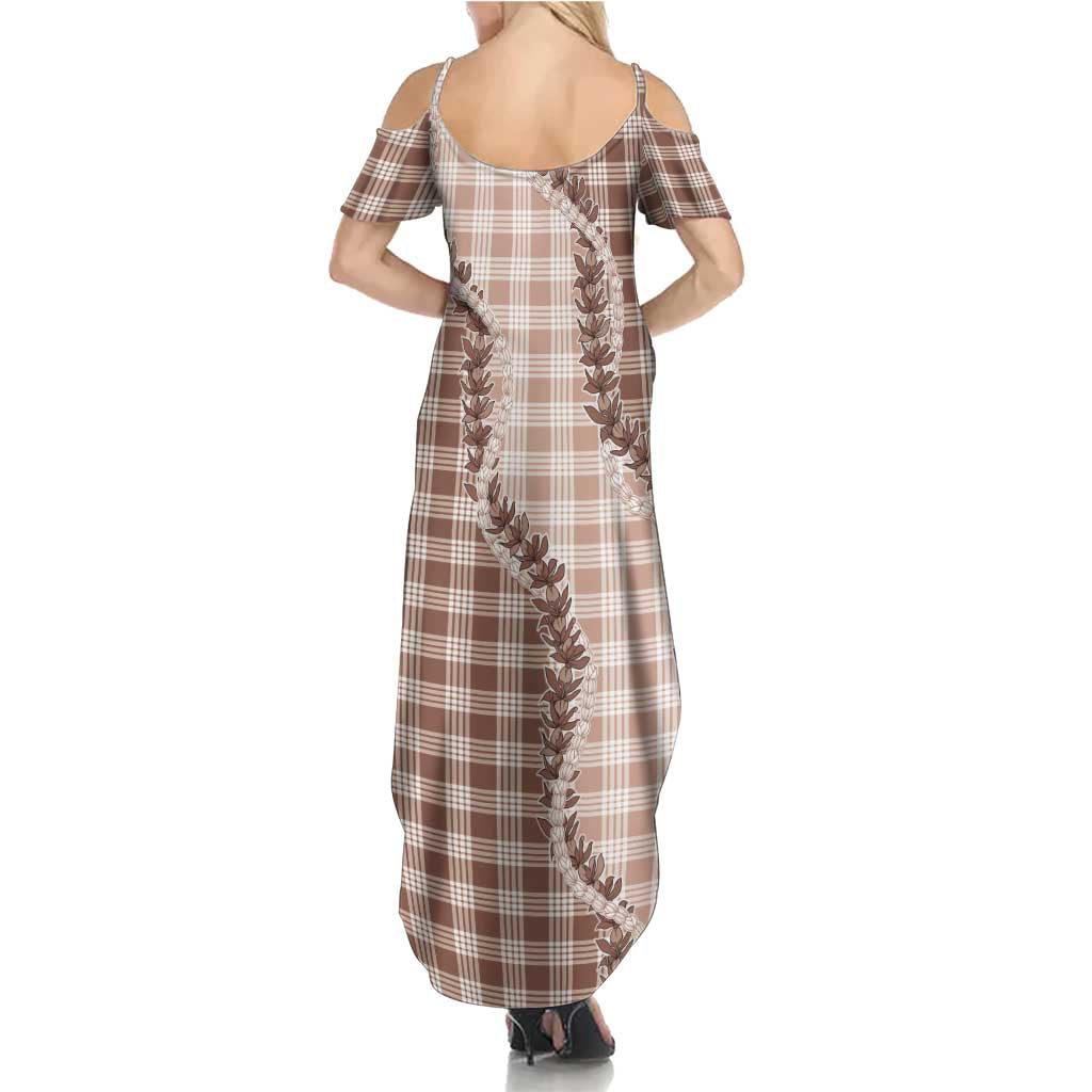 Beige Hawaii Palaka Family Matching Summer Maxi Dress and Hawaiian Shirt Hawaiian Pikake Lei LT05 - Polynesian Pride