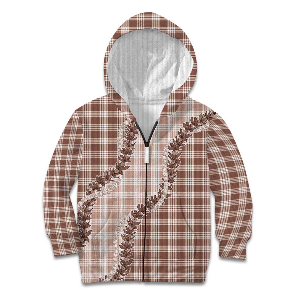 Beige Hawaii Palaka Kid Hoodie Hawaiian Pikake Lei LT05 Zip Hoodie Beige - Polynesian Pride
