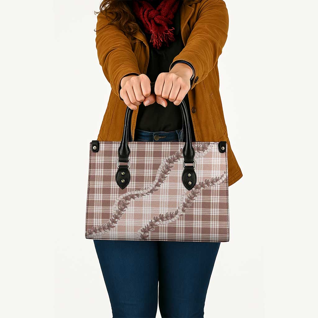 Beige Hawaii Palaka Leather Bag Hawaiian Pikake Lei