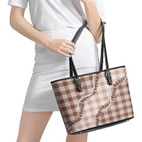 Beige Hawaii Palaka Leather Tote Bag Hawaiian Pikake Lei LT05 - Polynesian Pride