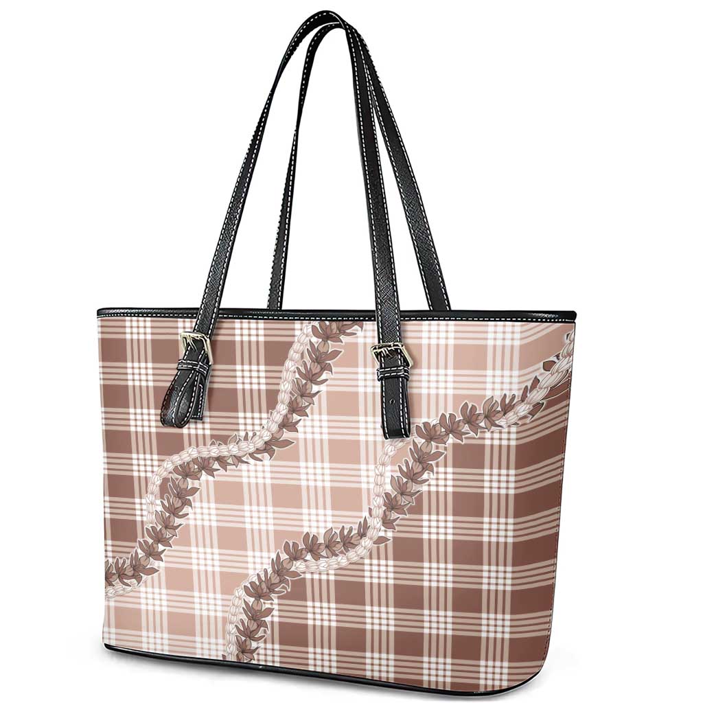 Beige Hawaii Palaka Leather Tote Bag Hawaiian Pikake Lei LT05 - Polynesian Pride