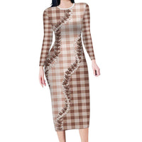Beige Hawaii Palaka Long Sleeve Bodycon Dress Hawaiian Pikake Lei