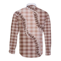 Beige Hawaii Palaka Long Sleeve Button Shirt Hawaiian Pikake Lei