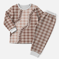 Beige Hawaii Palaka Christmas Pajama Set Hawaiian Pikake Lei
