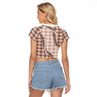 Beige Hawaii Palaka Raglan Cropped T Shirt Hawaiian Pikake Lei