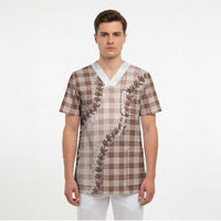 Beige Hawaii Palaka Scrub Top Hawaiian Pikake Lei