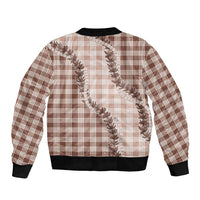 Beige Hawaii Palaka Sleeve Zip Bomber Jacket Hawaiian Pikake Lei