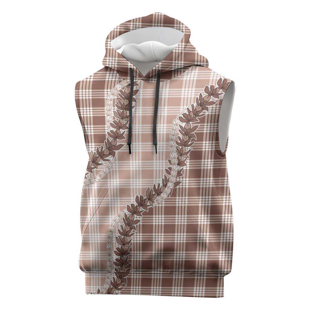 Beige Hawaii Palaka Sleeveless Hoodie Hawaiian Pikake Lei LT05 Beige - Polynesian Pride