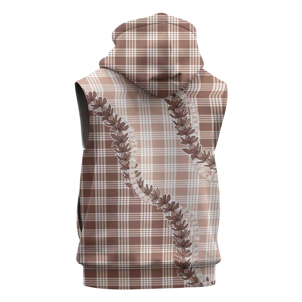 Beige Hawaii Palaka Sleeveless Hoodie Hawaiian Pikake Lei LT05 - Polynesian Pride