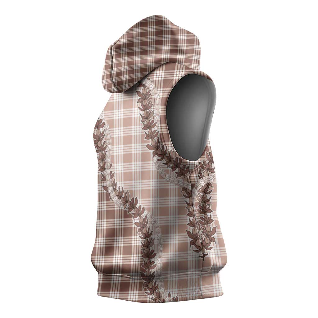 Beige Hawaii Palaka Sleeveless Hoodie Hawaiian Pikake Lei LT05 - Polynesian Pride