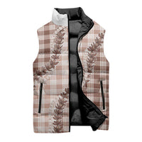 Beige Hawaii Palaka Sleeveless Puffer Jacket Hawaiian Pikake Lei