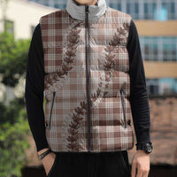 Beige Hawaii Palaka Sleeveless Puffer Jacket Hawaiian Pikake Lei