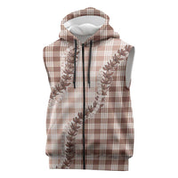 Beige Hawaii Palaka Sleeveless Zip Hoodie Hawaiian Pikake Lei