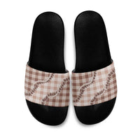Beige Hawaii Palaka Slide Sandals Hawaiian Pikake Lei