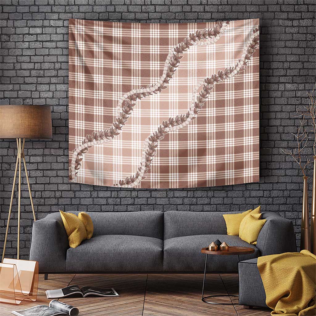 Beige Hawaii Palaka Tapestry Hawaiian Pikake Lei