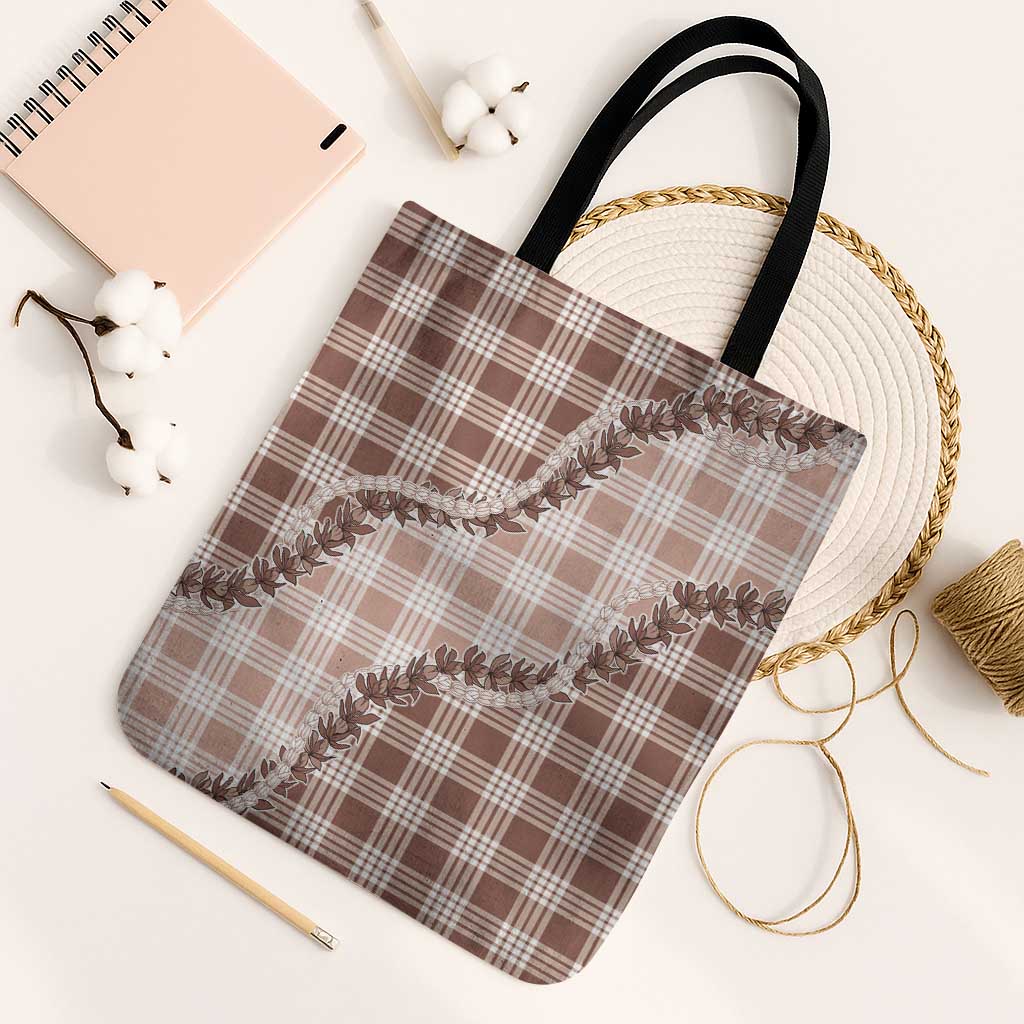 Beige Hawaii Palaka Tote Bag Hawaiian Pikake Lei