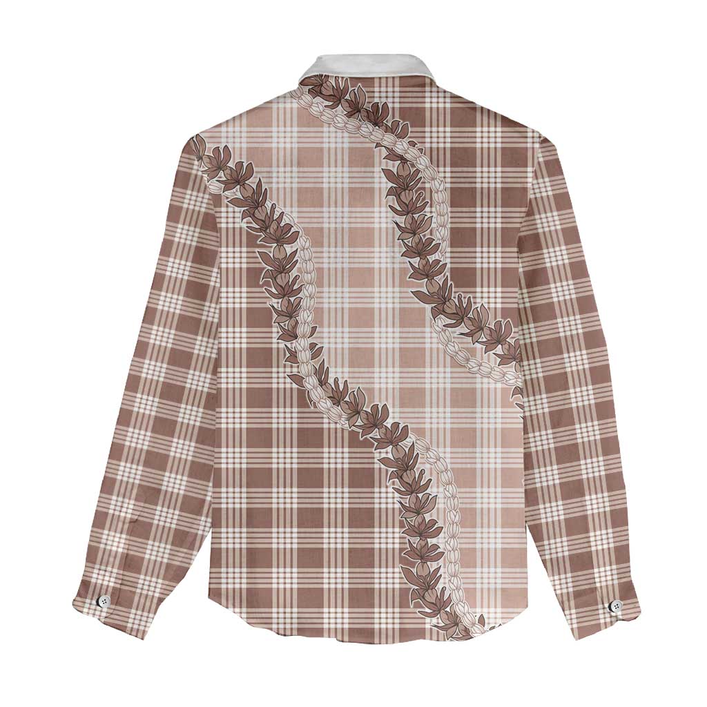 Beige Hawaii Palaka Women Casual Shirt Hawaiian Pikake Lei