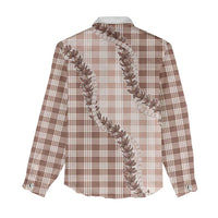Beige Hawaii Palaka Women Casual Shirt Hawaiian Pikake Lei