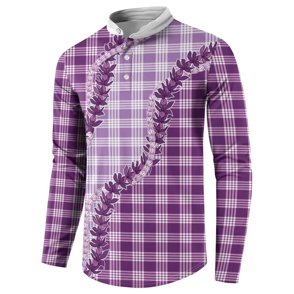 Violet Hawaii Palaka Button Sweatshirt Hawaiian Pikake Lei