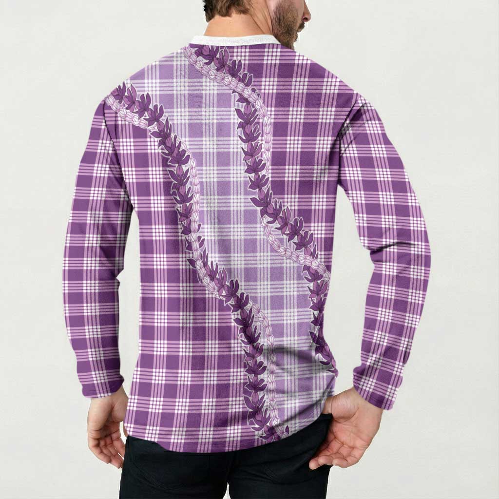 Violet Hawaii Palaka Button Sweatshirt Hawaiian Pikake Lei