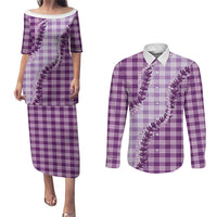 Violet Hawaii Palaka Couples Matching Puletasi and Long Sleeve Button Shirt Hawaiian Pikake Lei LT05 Violet - Polynesian Pride