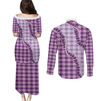 Violet Hawaii Palaka Couples Matching Puletasi and Long Sleeve Button Shirt Hawaiian Pikake Lei LT05 - Polynesian Pride