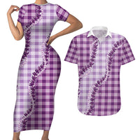 Violet Hawaii Palaka Couples Matching Short Sleeve Bodycon Dress and Hawaiian Shirt Hawaiian Pikake Lei LT05 Violet - Polynesian Pride
