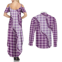 Violet Hawaii Palaka Couples Matching Summer Maxi Dress and Long Sleeve Button Shirt Hawaiian Pikake Lei