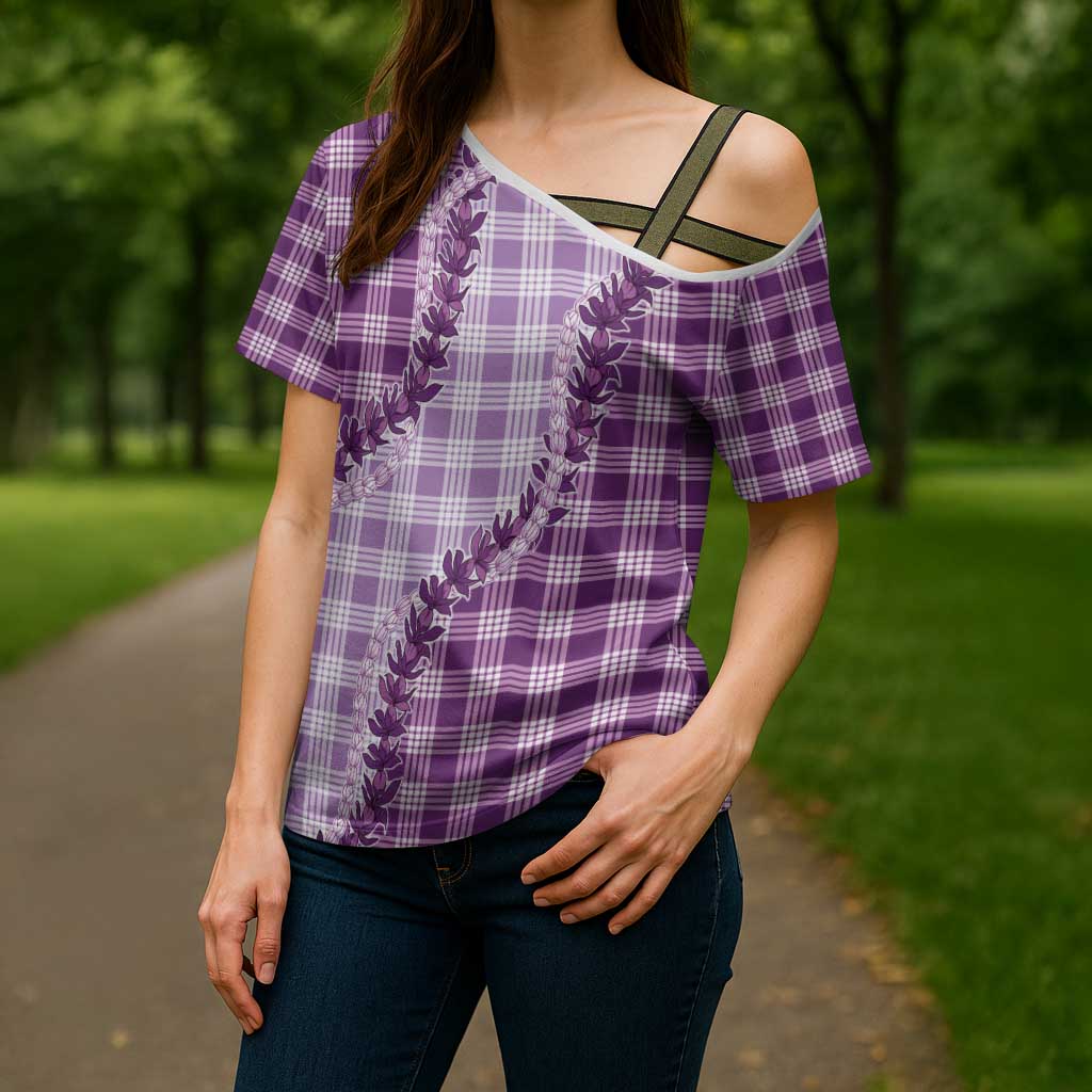 Violet Hawaii Palaka Cross Shoulder Shirt Hawaiian Pikake Lei