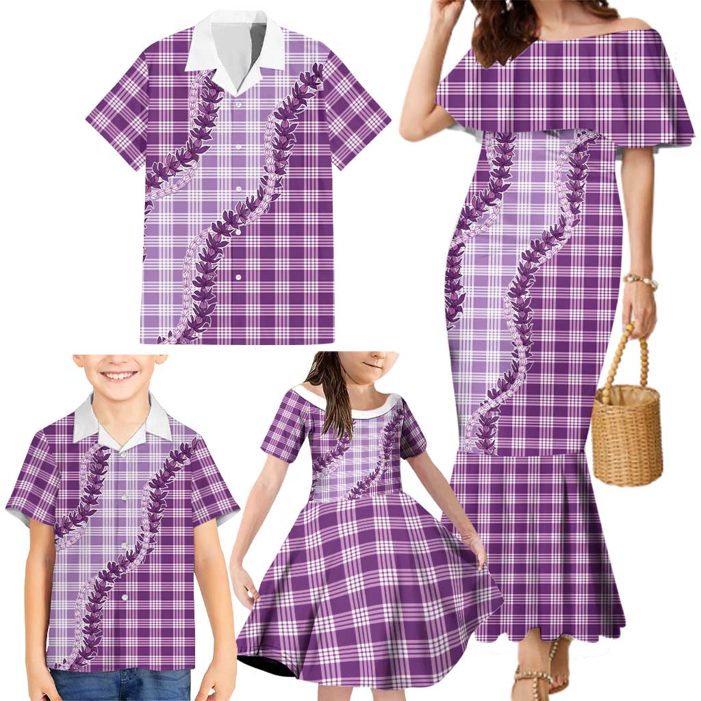 Violet Hawaii Palaka Family Matching Mermaid Dress and Hawaiian Shirt Hawaiian Pikake Lei LT05 - Polynesian Pride