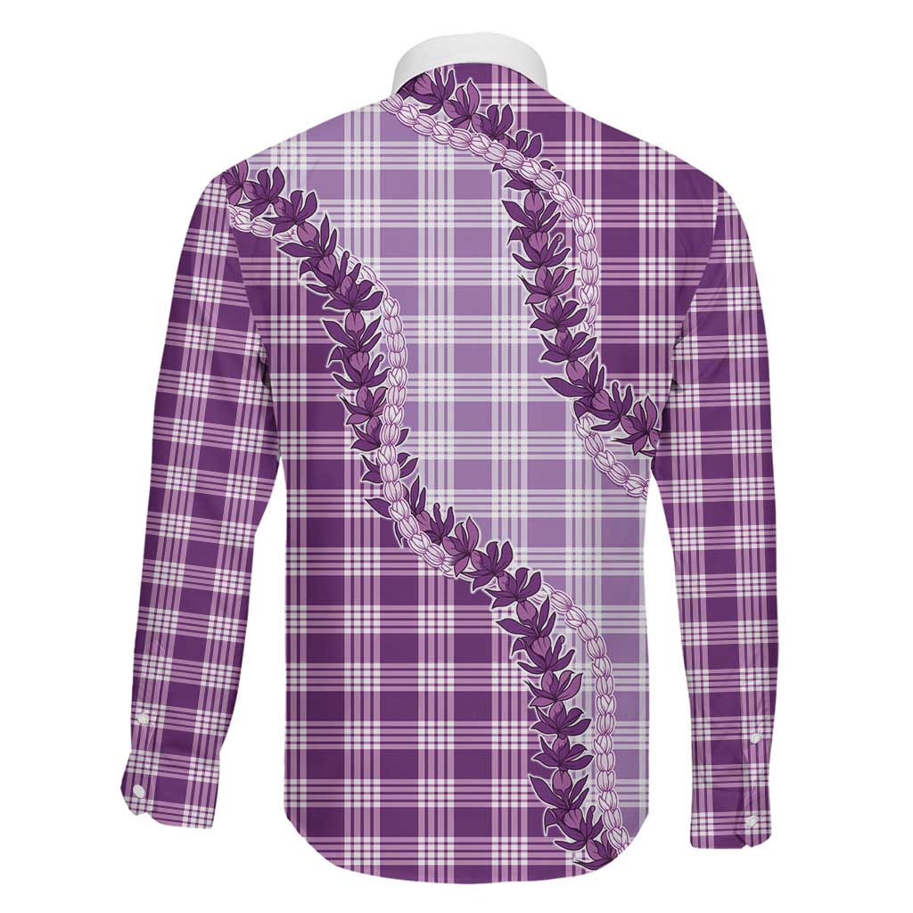 Violet Hawaii Palaka Family Matching Off The Shoulder Long Sleeve Dress and Hawaiian Shirt Hawaiian Pikake Lei LT05 - Polynesian Pride