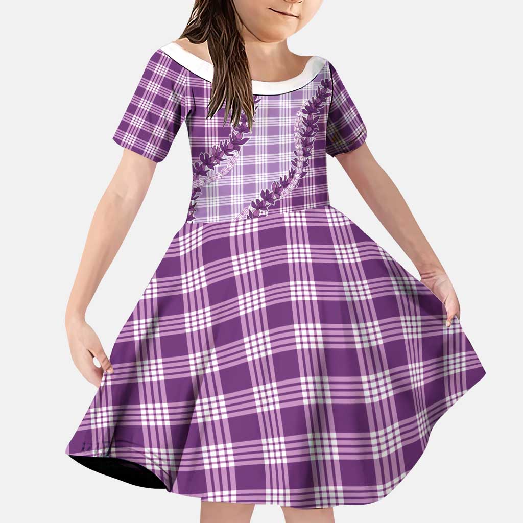 Violet Hawaii Palaka Family Matching Off Shoulder Maxi Dress and Hawaiian Shirt Hawaiian Pikake Lei LT05 Daughter's Dress Violet - Polynesian Pride