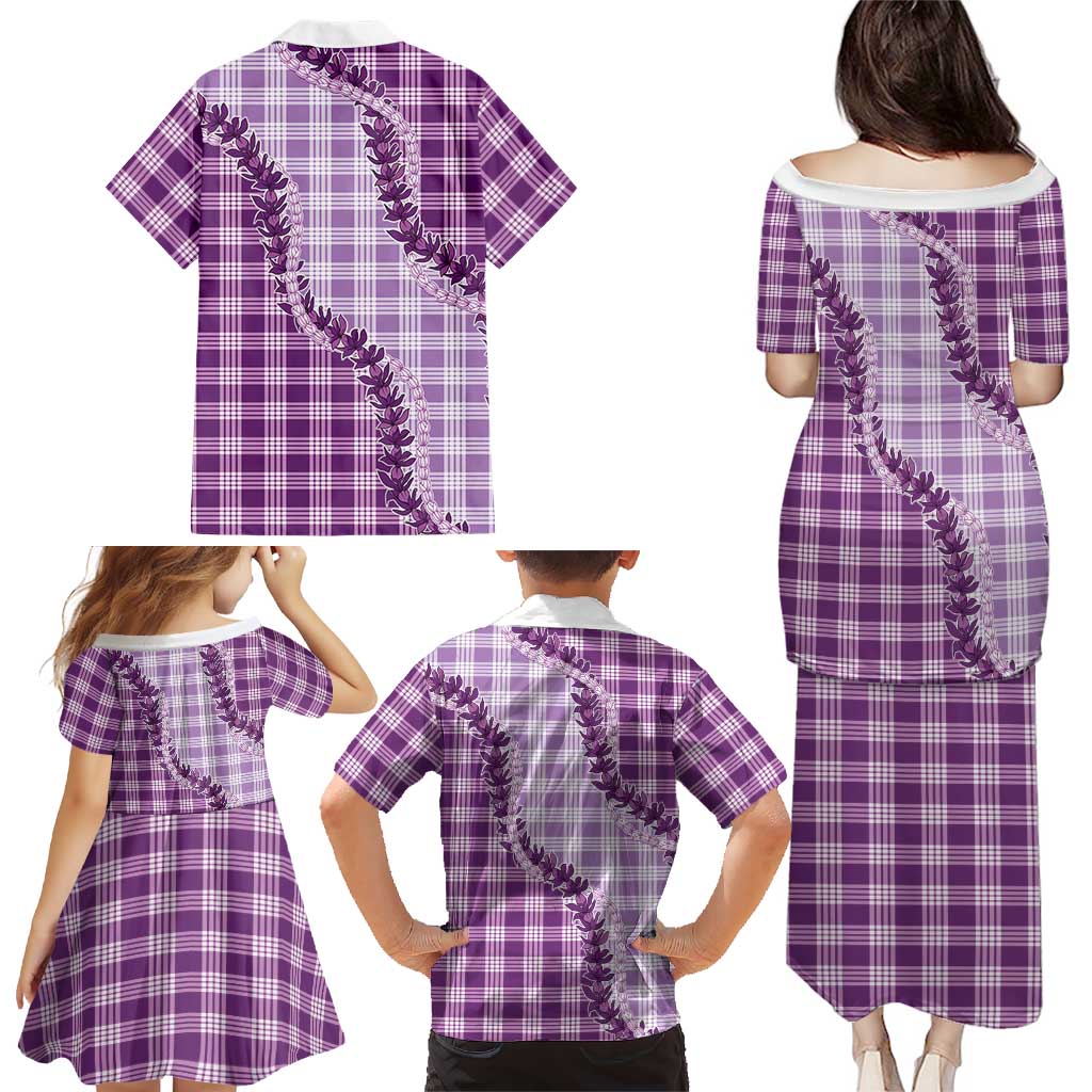 Violet Hawaii Palaka Family Matching Puletasi and Hawaiian Shirt Hawaiian Pikake Lei LT05 - Polynesian Pride
