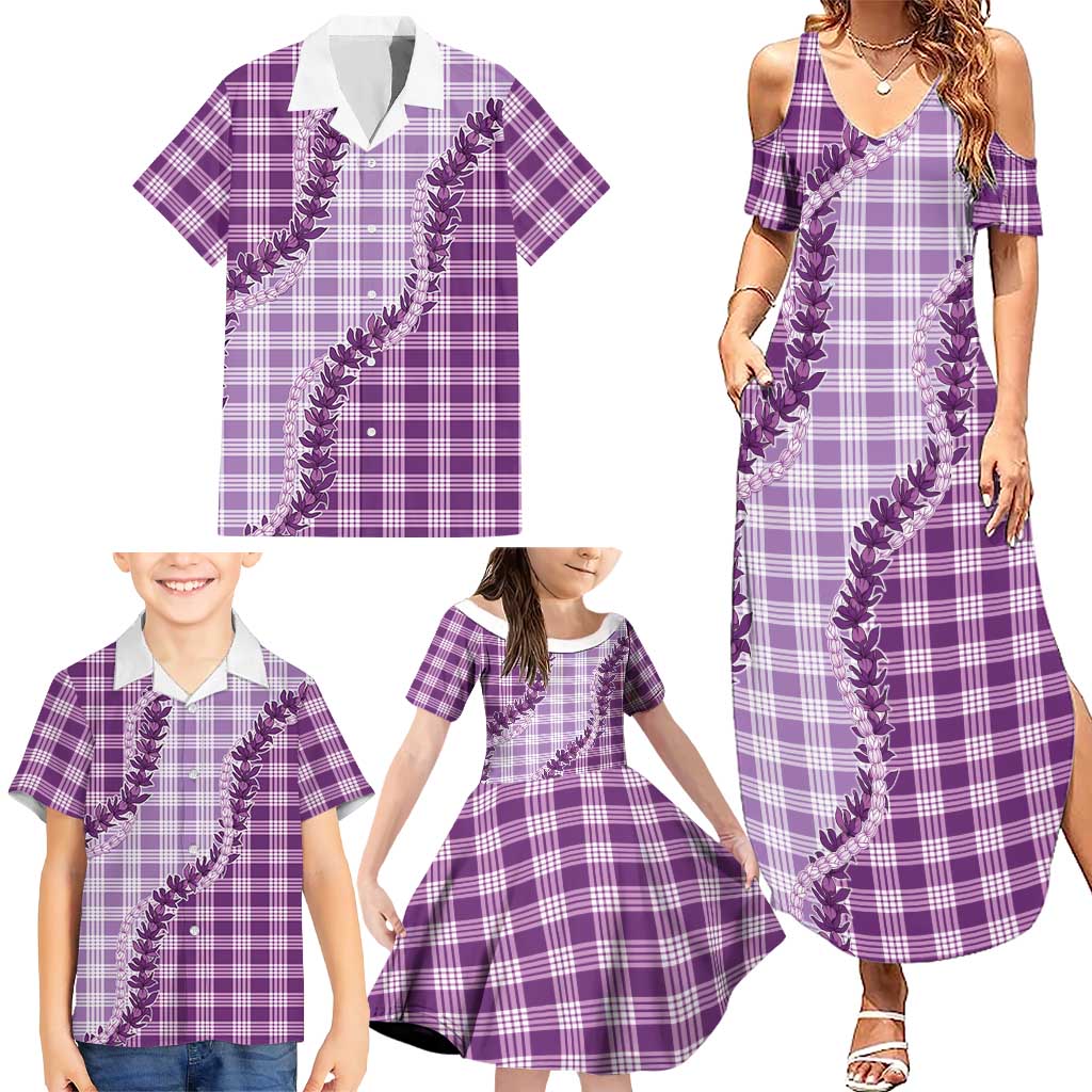 Violet Hawaii Palaka Family Matching Summer Maxi Dress and Hawaiian Shirt Hawaiian Pikake Lei LT05 - Polynesian Pride