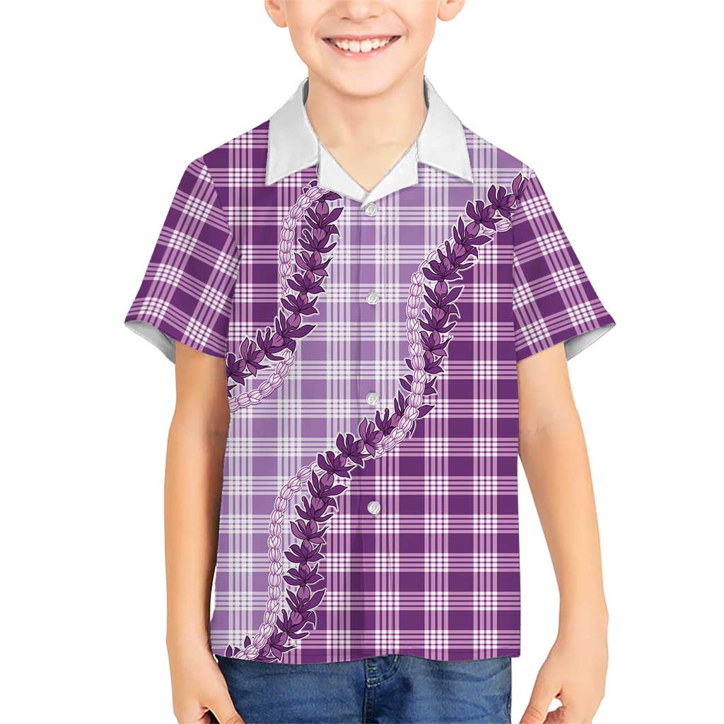 Violet Hawaii Palaka Family Matching Tank Maxi Dress and Hawaiian Shirt Hawaiian Pikake Lei LT05 Son's Shirt Violet - Polynesian Pride