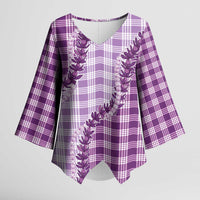 Violet Hawaii Palaka Kimono Sleeve Blouse Hawaiian Pikake Lei LT05 Female Violet - Polynesian Pride