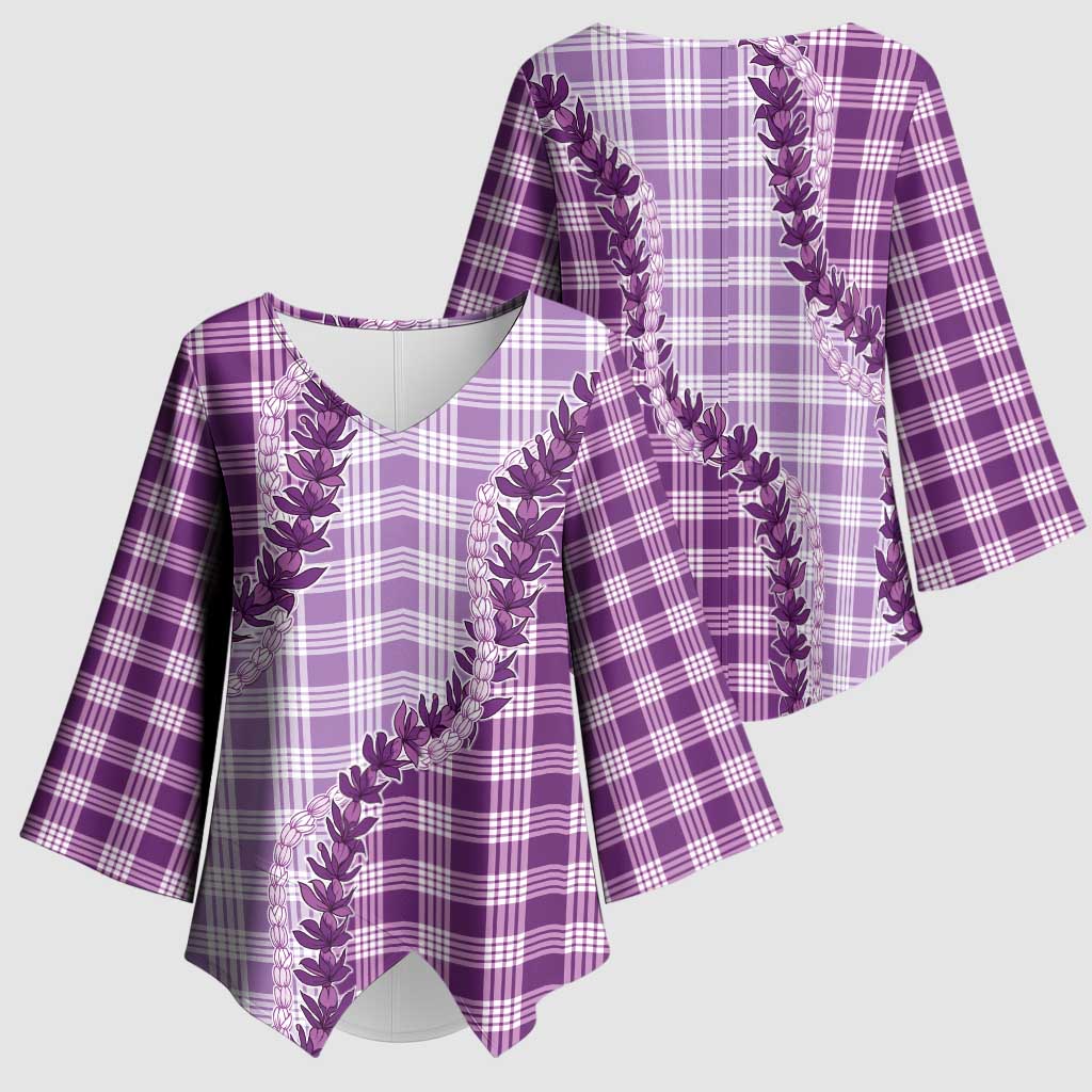Violet Hawaii Palaka Kimono Sleeve Blouse Hawaiian Pikake Lei LT05 - Polynesian Pride