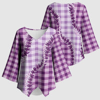 Violet Hawaii Palaka Kimono Sleeve Blouse Hawaiian Pikake Lei LT05 - Polynesian Pride