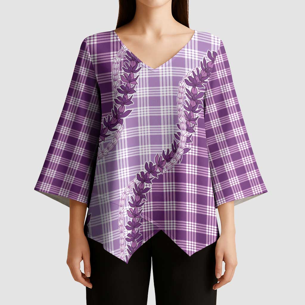 Violet Hawaii Palaka Kimono Sleeve Blouse Hawaiian Pikake Lei LT05 - Polynesian Pride
