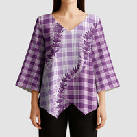 Violet Hawaii Palaka Kimono Sleeve Blouse Hawaiian Pikake Lei LT05 - Polynesian Pride
