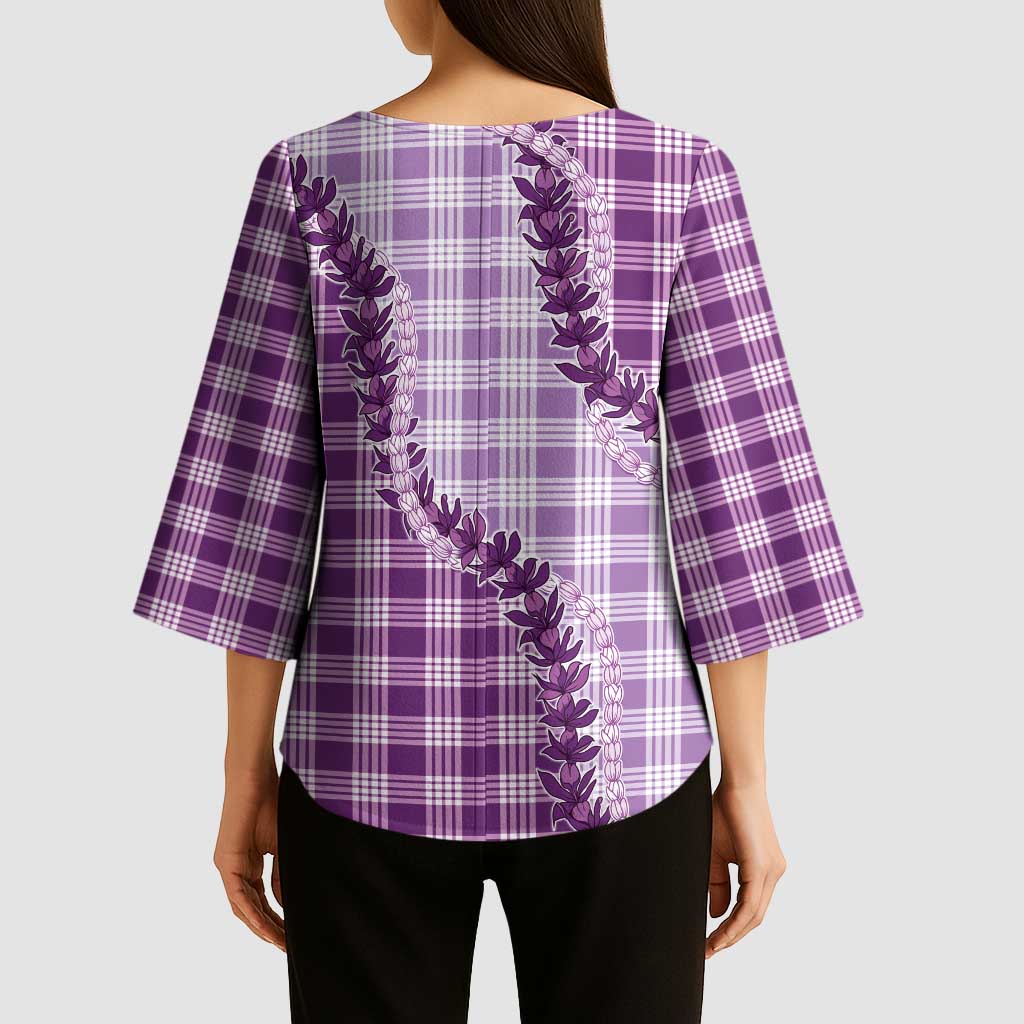 Violet Hawaii Palaka Kimono Sleeve Blouse Hawaiian Pikake Lei LT05 - Polynesian Pride