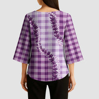 Violet Hawaii Palaka Kimono Sleeve Blouse Hawaiian Pikake Lei LT05 - Polynesian Pride