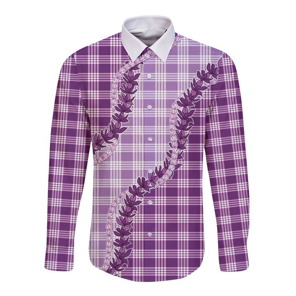 Violet Hawaii Palaka Long Sleeve Button Shirt Hawaiian Pikake Lei