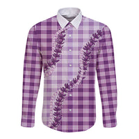 Violet Hawaii Palaka Long Sleeve Button Shirt Hawaiian Pikake Lei