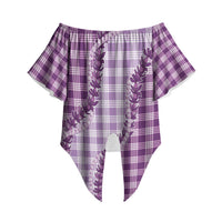 Violet Hawaii Palaka Off Shoulder Wrap Waist Top Hawaiian Pikake Lei LT05 Violet - Polynesian Pride
