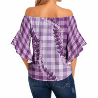 Violet Hawaii Palaka Off Shoulder Wrap Waist Top Hawaiian Pikake Lei LT05 - Polynesian Pride