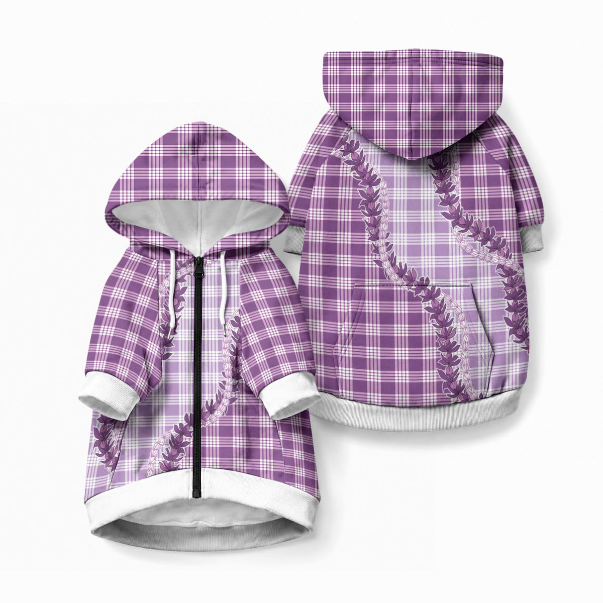 Violet Hawaii Palaka Pet Hoodie Hawaiian Pikake Lei