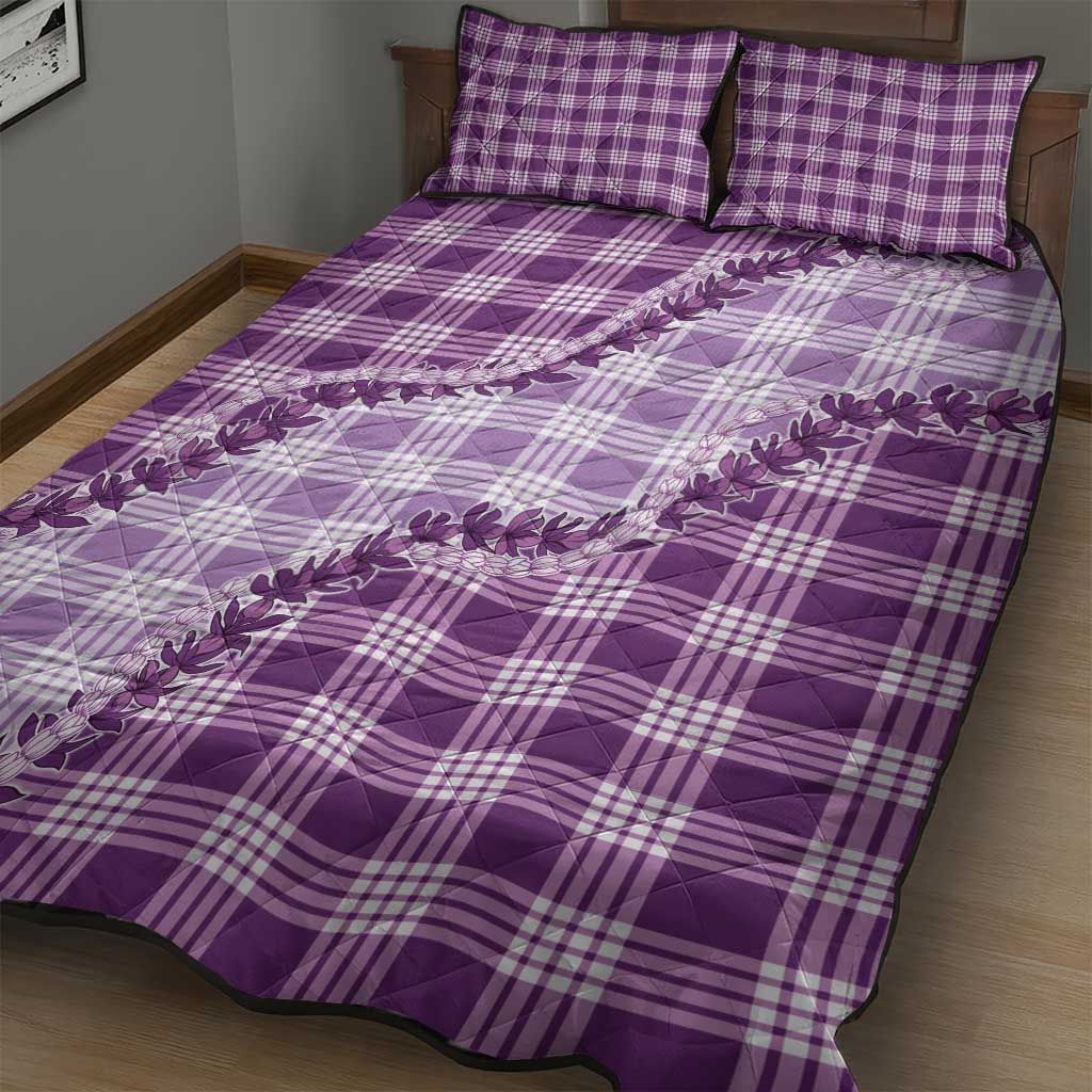 Violet Hawaii Palaka Quilt Bed Set Hawaiian Pikake Lei