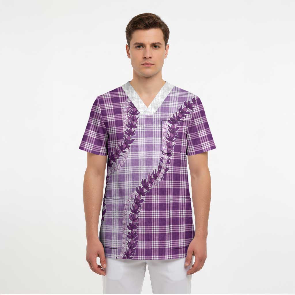 Violet Hawaii Palaka Scrub Top Hawaiian Pikake Lei