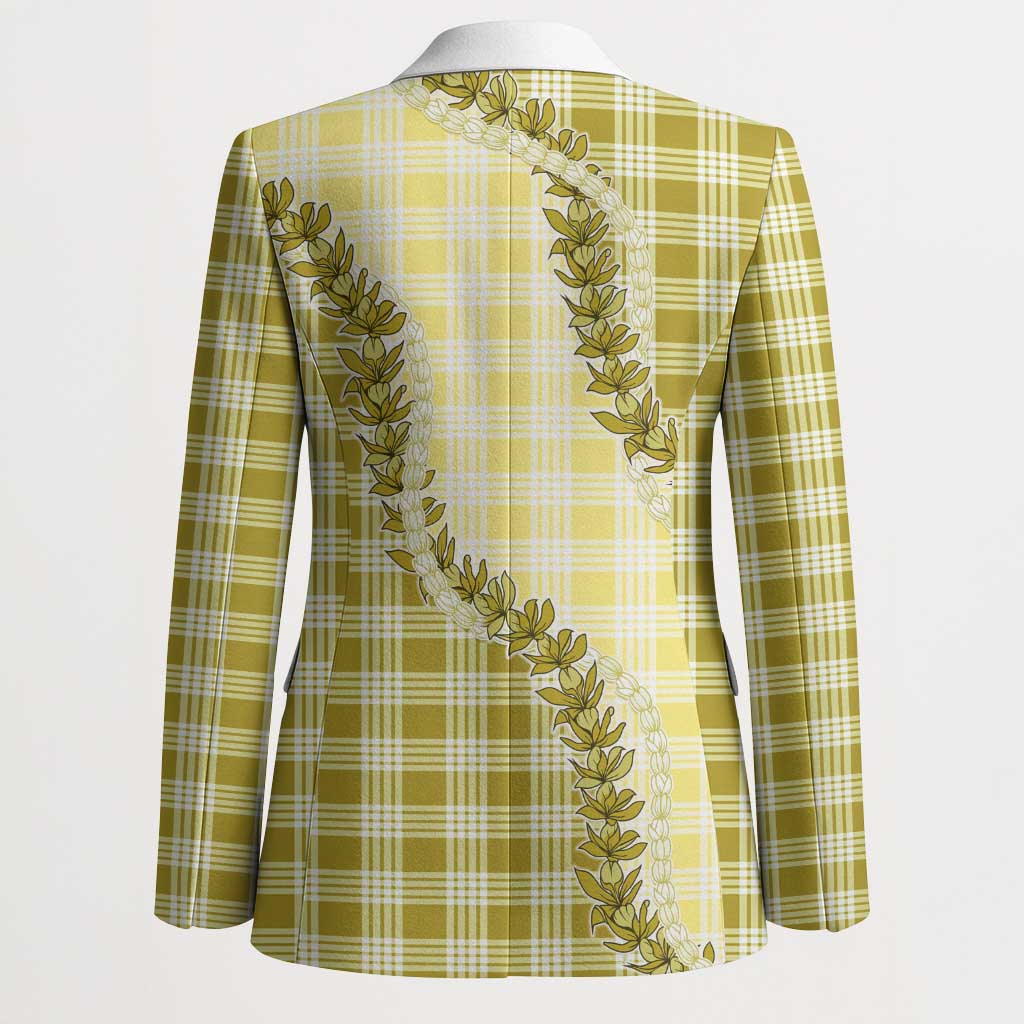 Yellow Hawaii Palaka Blazer Hawaiian Pikake Lei